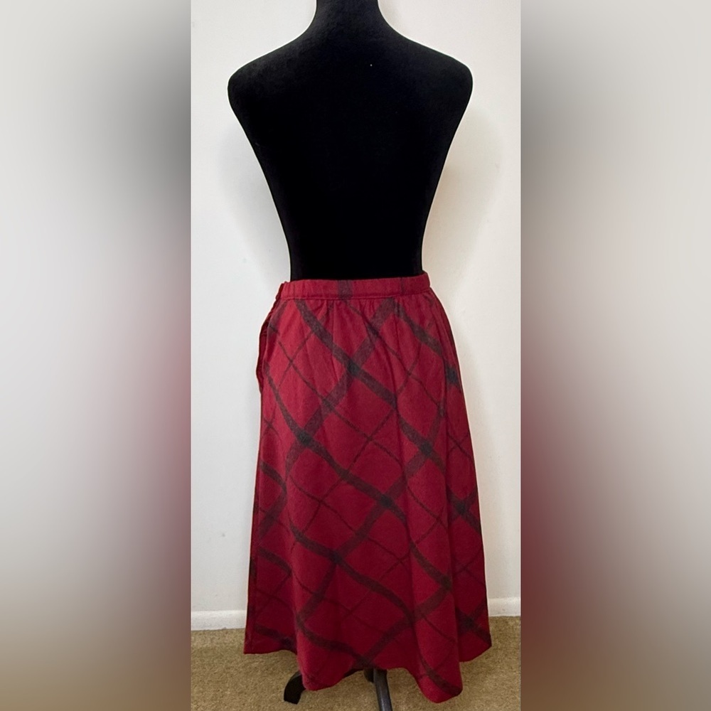 Vintage Russ Togs Red Gray plaid midi wool blend Christmas skirt pockets 12 EUC - Picture 5 of 9